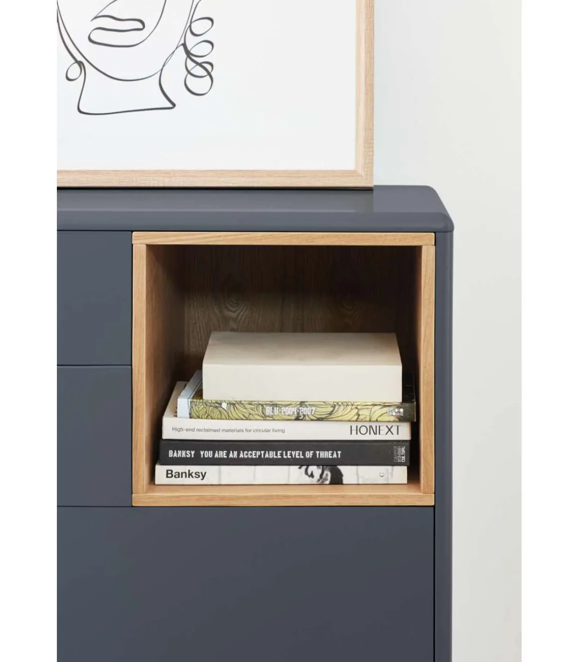 Cómoda para dormitorio modelo Corvo 1 hueco 4 cajones acabado gris antracita, 40cm(ancho) 90cm(alto) 90cm (largo)