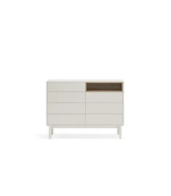Cómoda para dormitorio modelo Corvo 1 hueco 7 cajones acabado crema, 40cm(ancho) 90cm(alto) 120cm (largo)