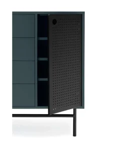 Cómoda para dormitorio modelo Punto 1 puerta 4 cajones acabado azul/negro, 45cm(ancho) 80cm(alto) 97cm(largo)