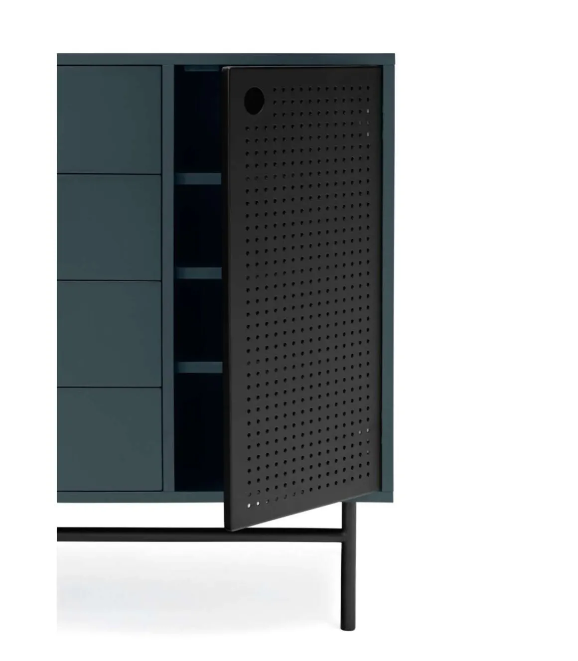 Cómoda para dormitorio modelo Punto 1 puerta 4 cajones acabado azul/negro, 45cm(ancho) 80cm(alto) 97cm(largo)