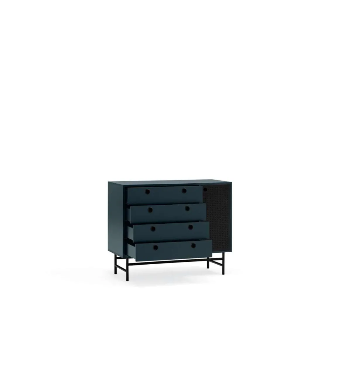 Cómoda para dormitorio modelo Punto 1 puerta 4 cajones acabado azul/negro, 45cm(ancho) 80cm(alto) 97cm(largo)