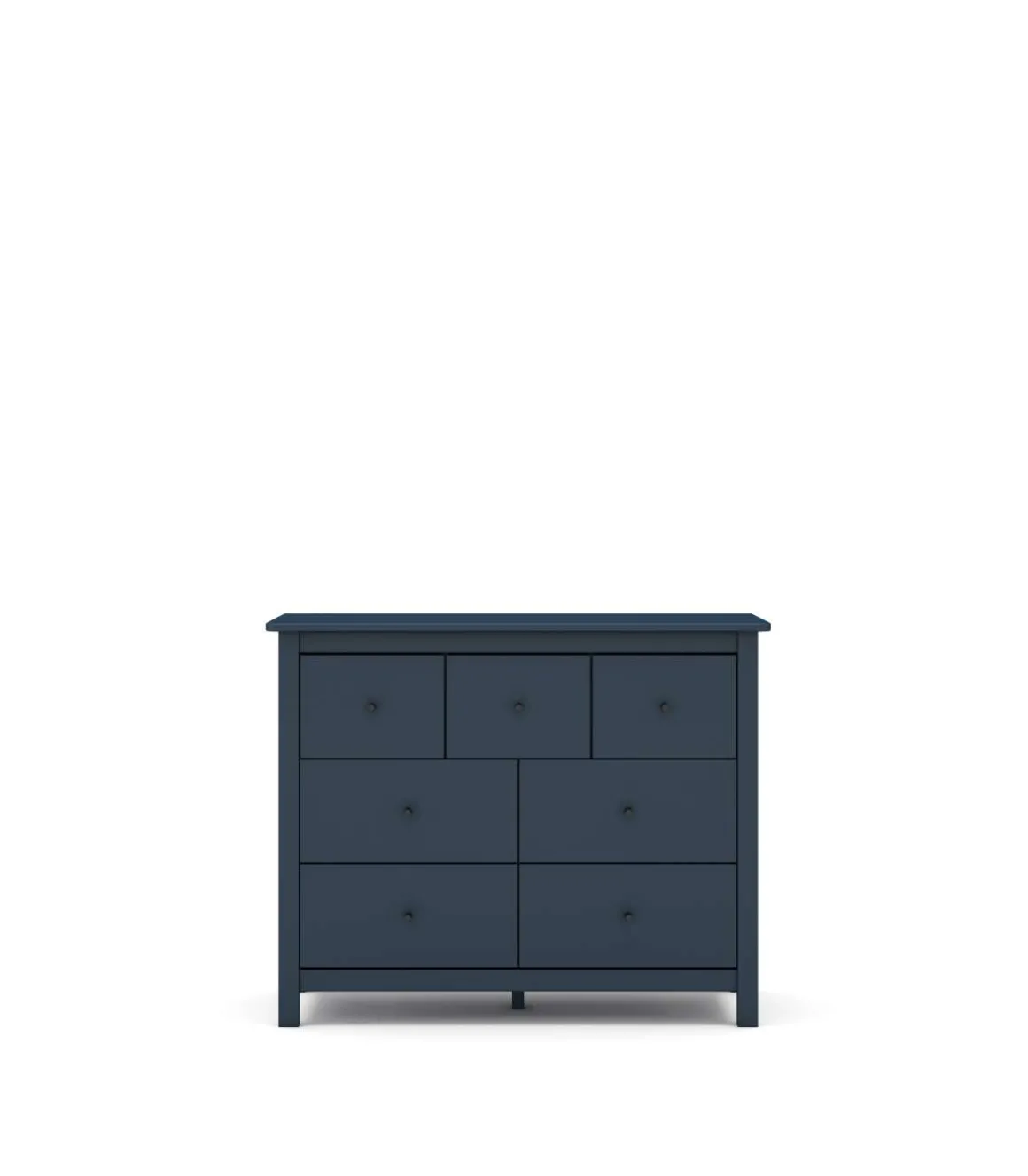 Cómoda para dormitorio modelo Miguel 4+ 3 cajones acabado azul, 110cm(ancho) 80cm(alto) 40cm(fondo).