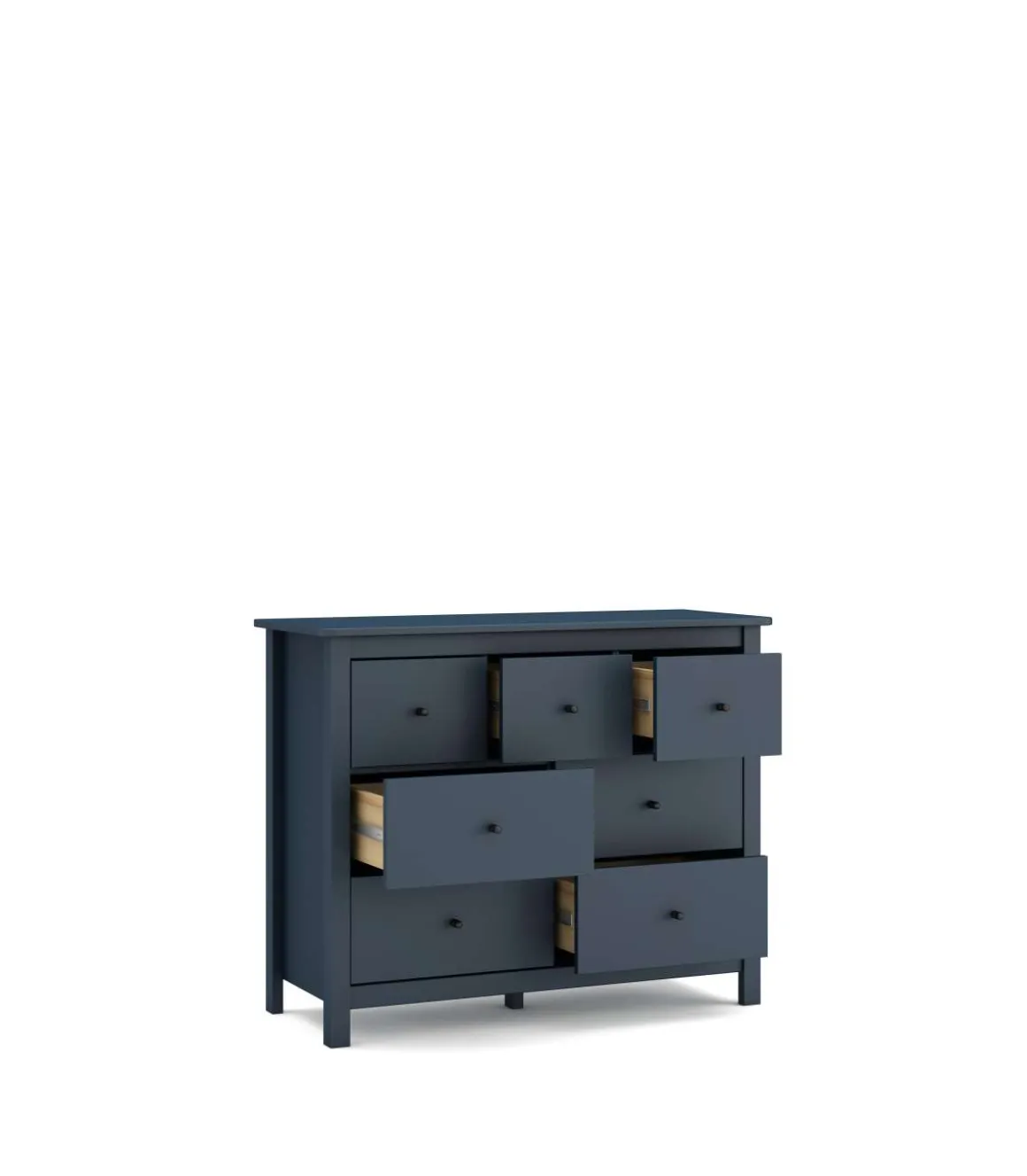 Cómoda para dormitorio modelo Miguel 4+ 3 cajones acabado azul, 110cm(ancho) 80cm(alto) 40cm(fondo).