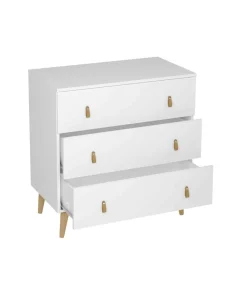 Cómoda Tokio con 3 cajones en blanco poro. 83,5 cm(alto), 80 cm(ancho), 48 cm(fondo)