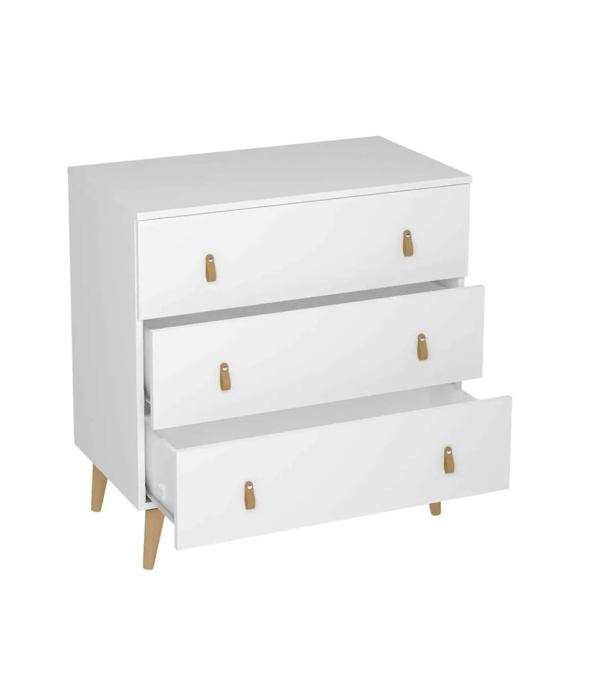 Cómoda Tokio con 3 cajones en blanco poro. 83,5 cm(alto), 80 cm(ancho), 48 cm(fondo)