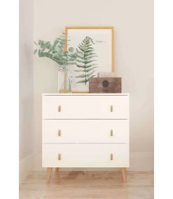 Cómoda Tokio con 3 cajones en blanco poro. 83,5 cm(alto), 80 cm(ancho), 48 cm(fondo)