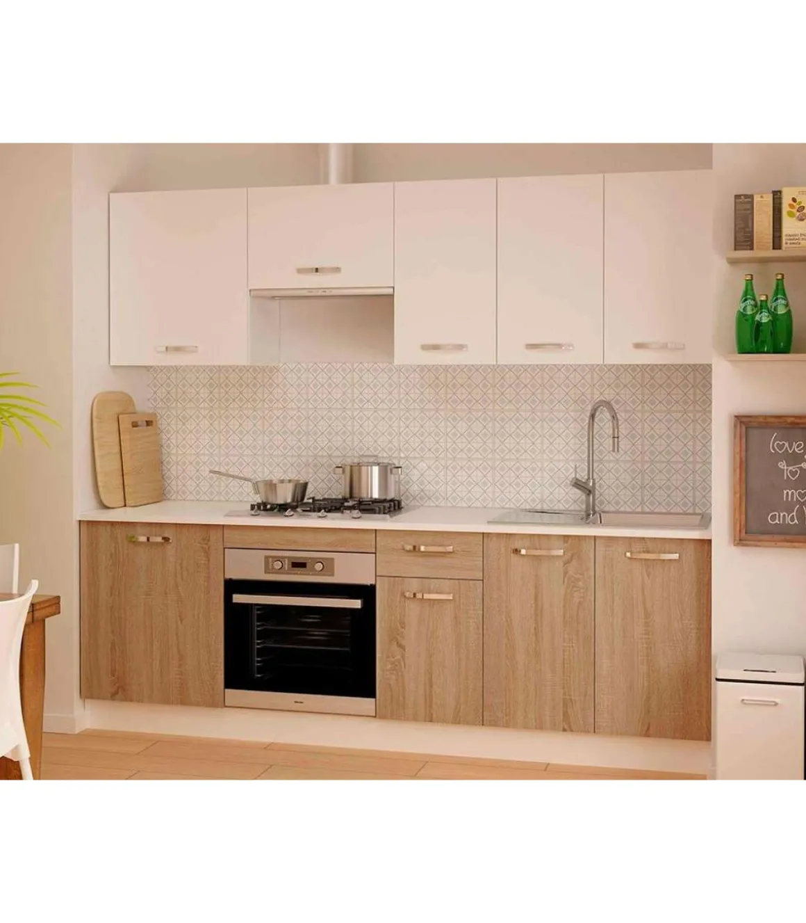 Cocina completa con encimera y con zocalo 240 cm(ancho) color roble-blanco KIT-KIT