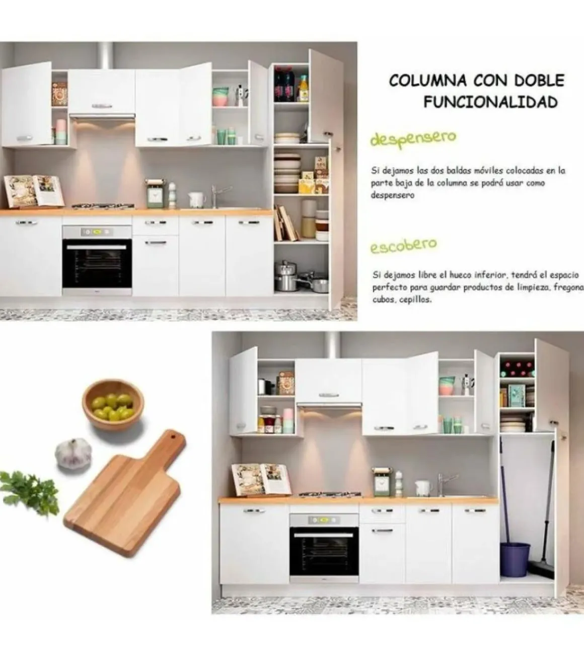 Cocina completa con zocalo y encimera 3 metros(ancho) color roble cortez, KIT-KIT