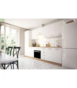 Cocina completa KIT-KIT NEW de 3 metros con zocalo y encimera color blanco/roble albar