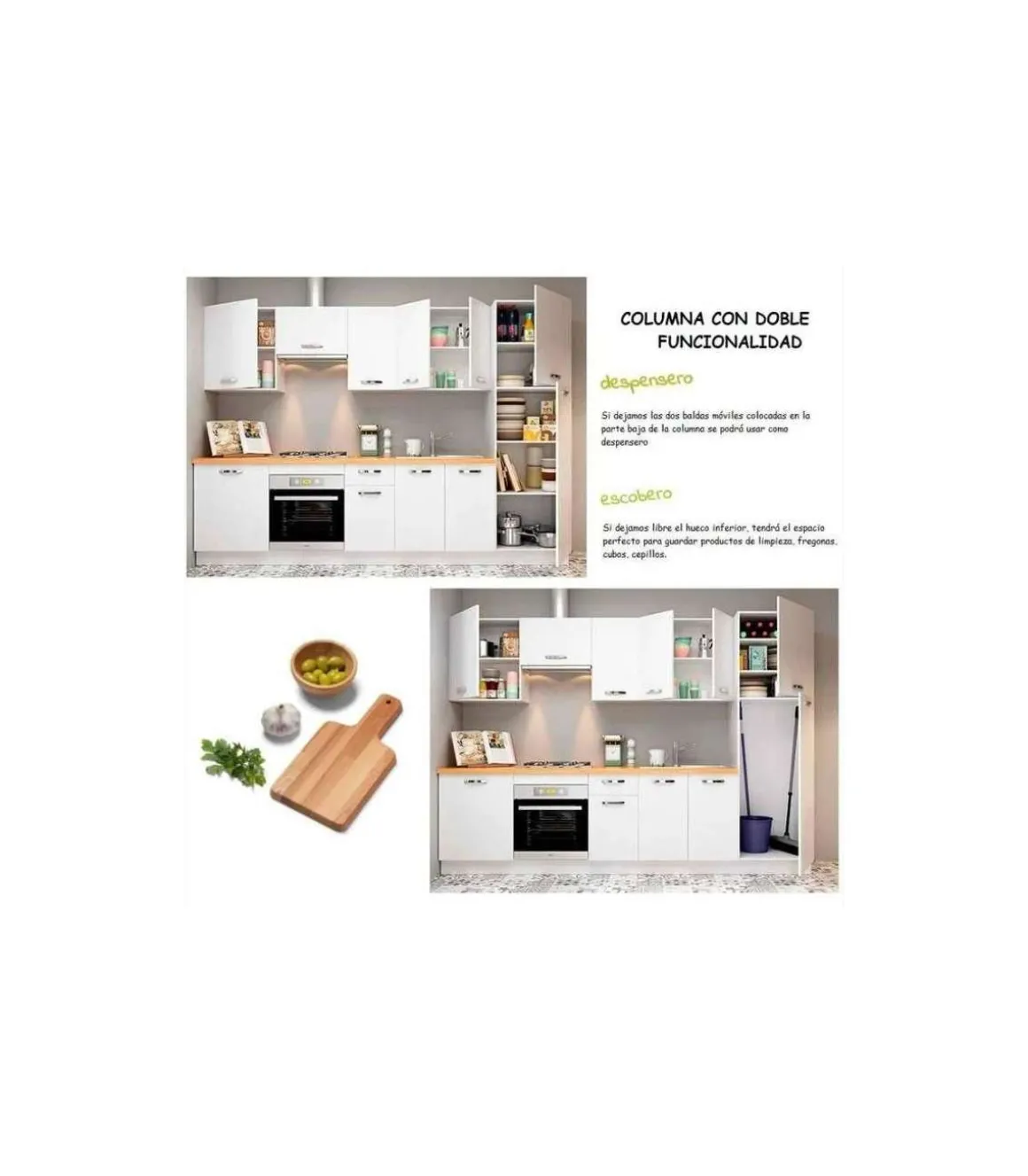 Cocina completa KIT-KIT NEW de 3 metros con zocalo y encimera color blanco/roble albar