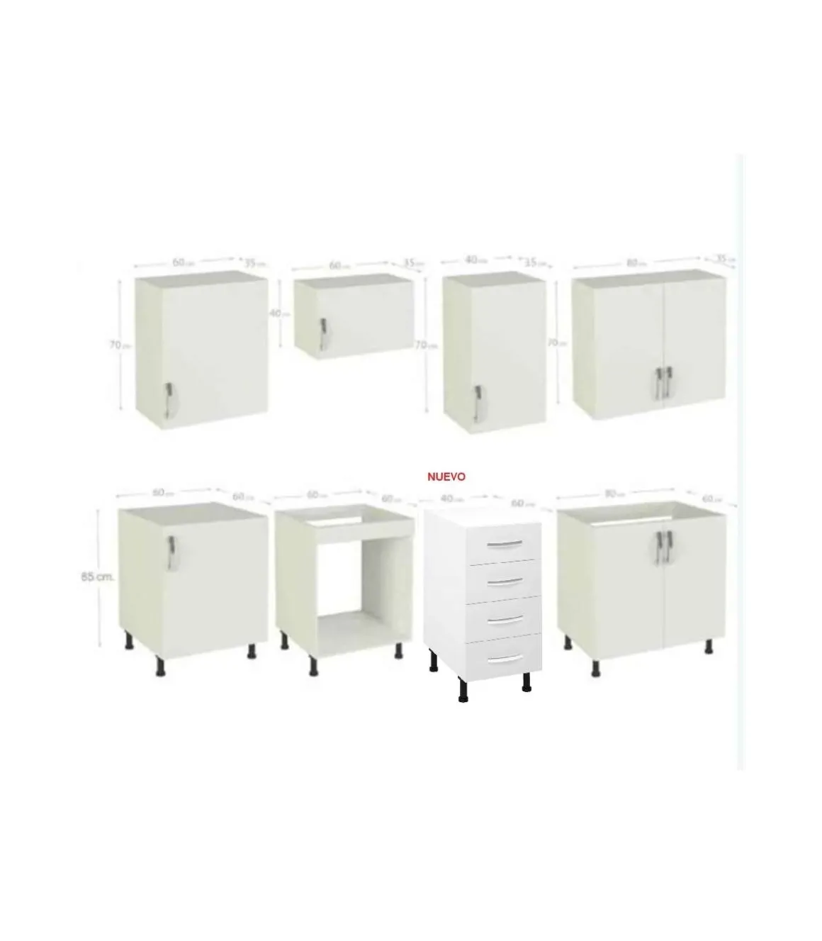Cocina completa KIT-KIT NEW sin zocalo y sin encimera 240 cm color gris