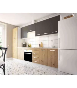 Cocina completa New sin zocalo y encimera 3 metros(ancho) color roble albar/gris parís KIT-KIT