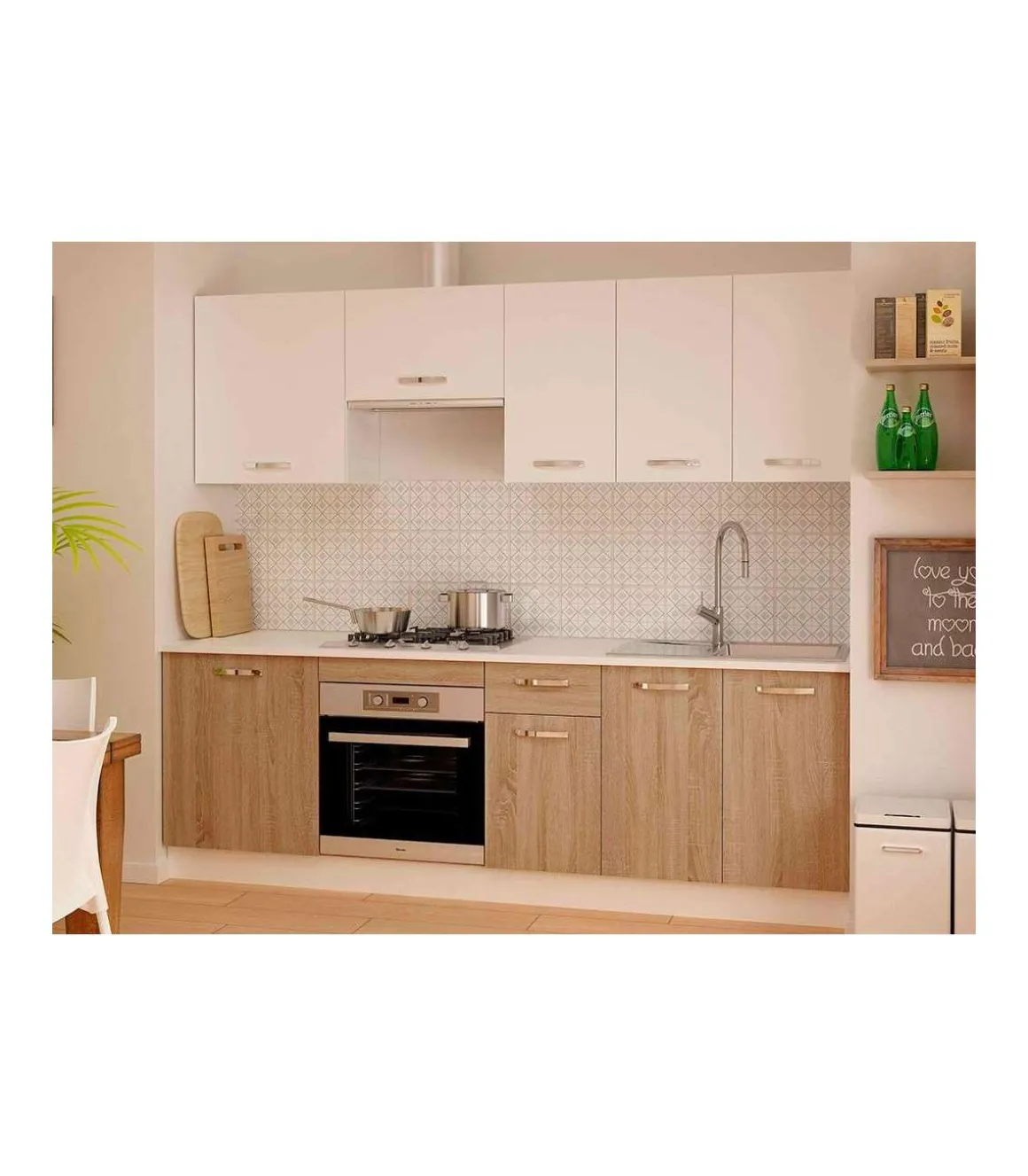 Cocina completa sin encimera y sin zocalo 240 cm(ancho) color roble-blanco KIT-KIT