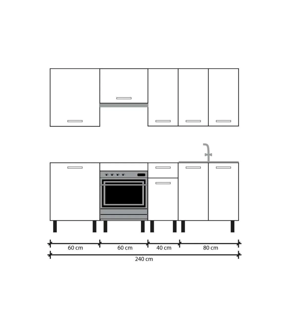 Cocina completa sin encimera y sin zocalo 240 cm(ancho) color roble-blanco KIT-KIT