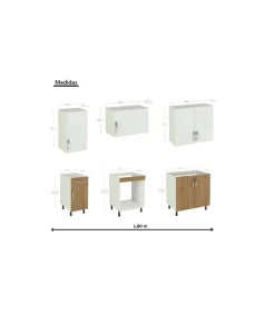 Cocina completa sin encimera y sin zocalo 180 cm(ancho) color roble-blanco KIT-KIT