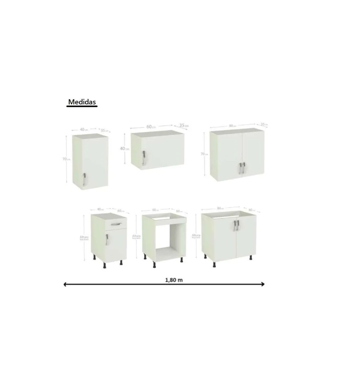 Cocina completa sin encimera y sin zocalo de180 cm(ancho) color roble KIT-KIT