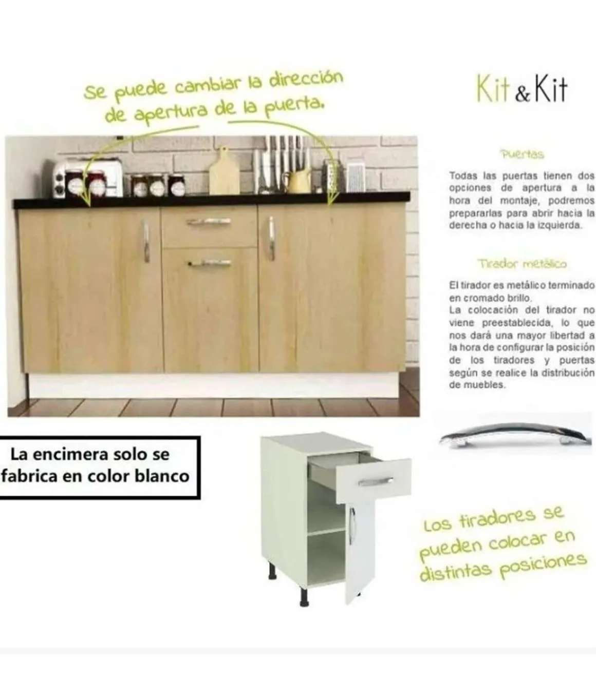Cocina completa sin encimera y sin zocalo de 3 metros(ancho) color roble-blanco KIT-KIT
