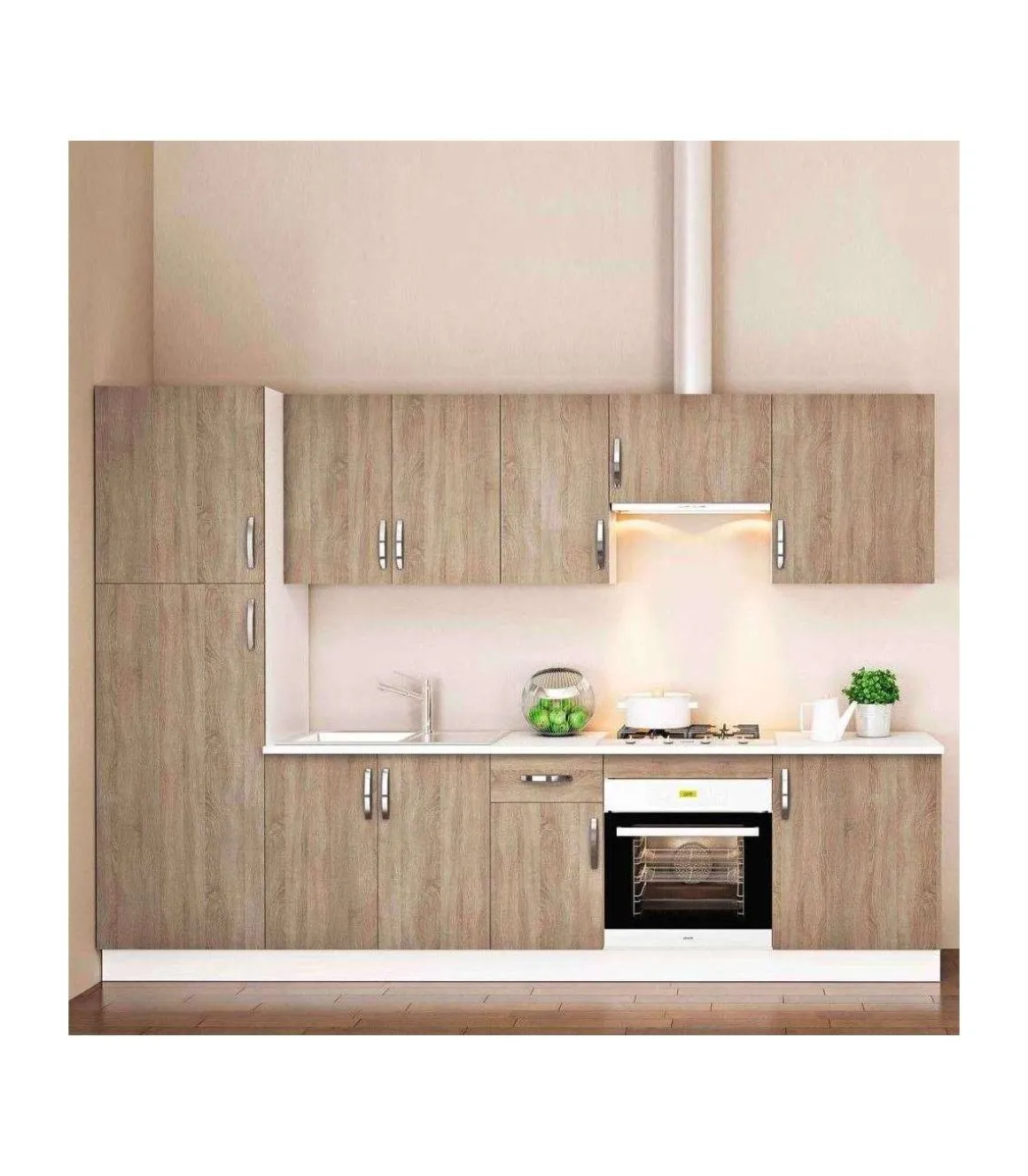 Cocina completa sin zocalo y sin encimera de 3 metros(ancho) color roble cortez KIT-KIT