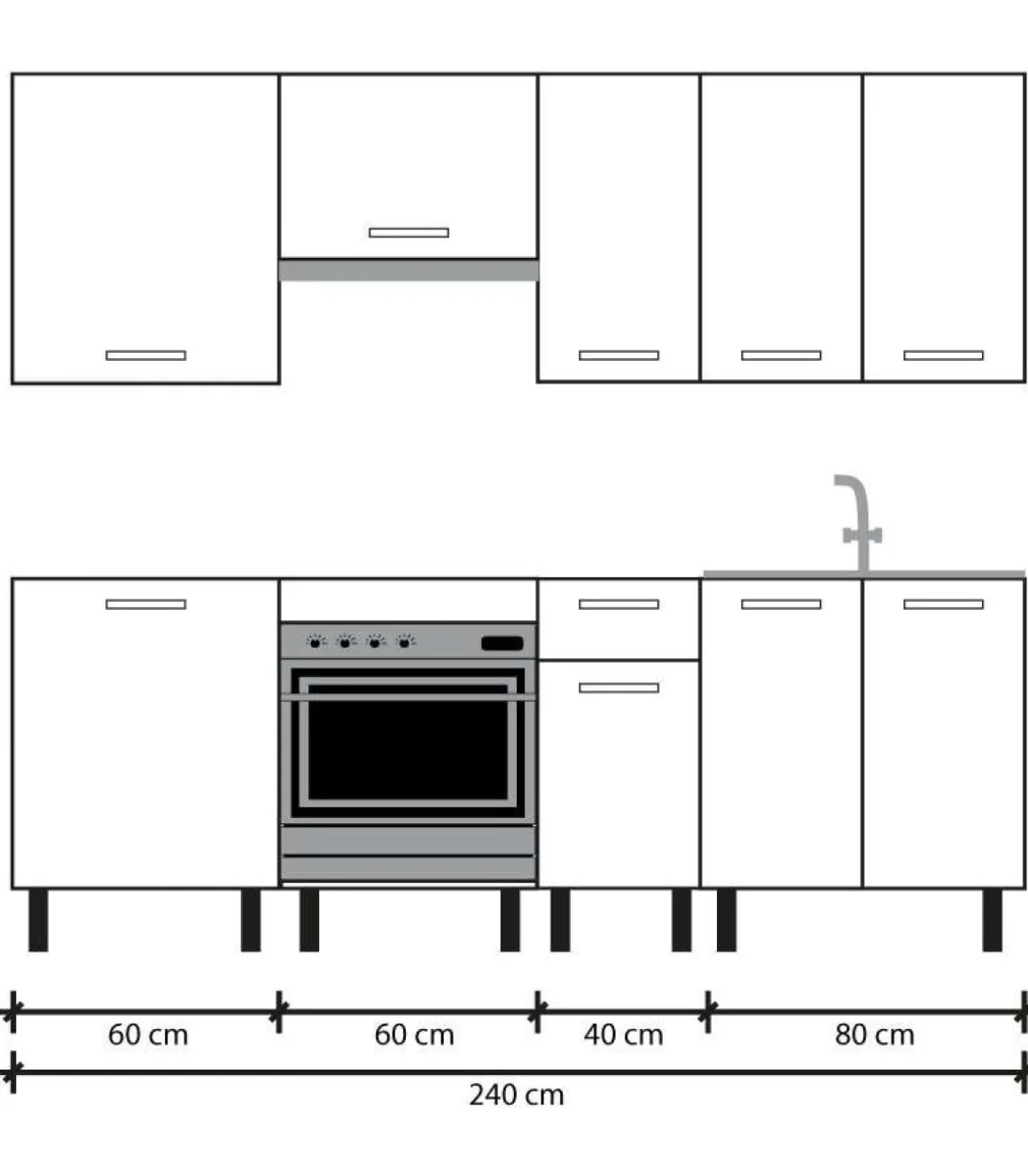 Cocina completa sin zocalo y sin encimera de 240 cm(ancho) color blanco KIT-KIT