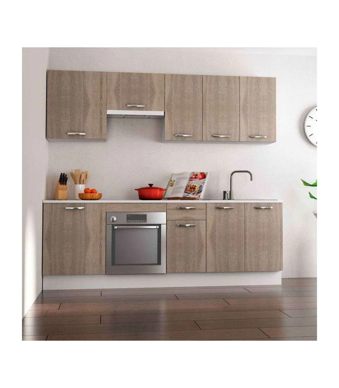 Cocina completa sin zocalo y sin encimera 240 cm(ancho) color roble cortez, KIT-KIT