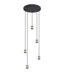 Colgante 5 luces,modelo Acebuche acabado negro/cuero 40 cm(alto)9 cm(ancho)9 cm(largo)