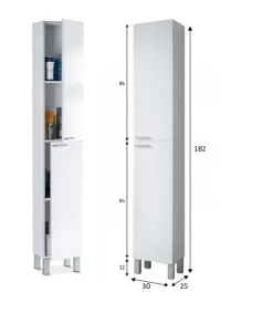 Columna alta Kris para baño de 2 puertas en acabado blanco brillo 182 cm(alto)30 cm(ancho)25 cm(largo)