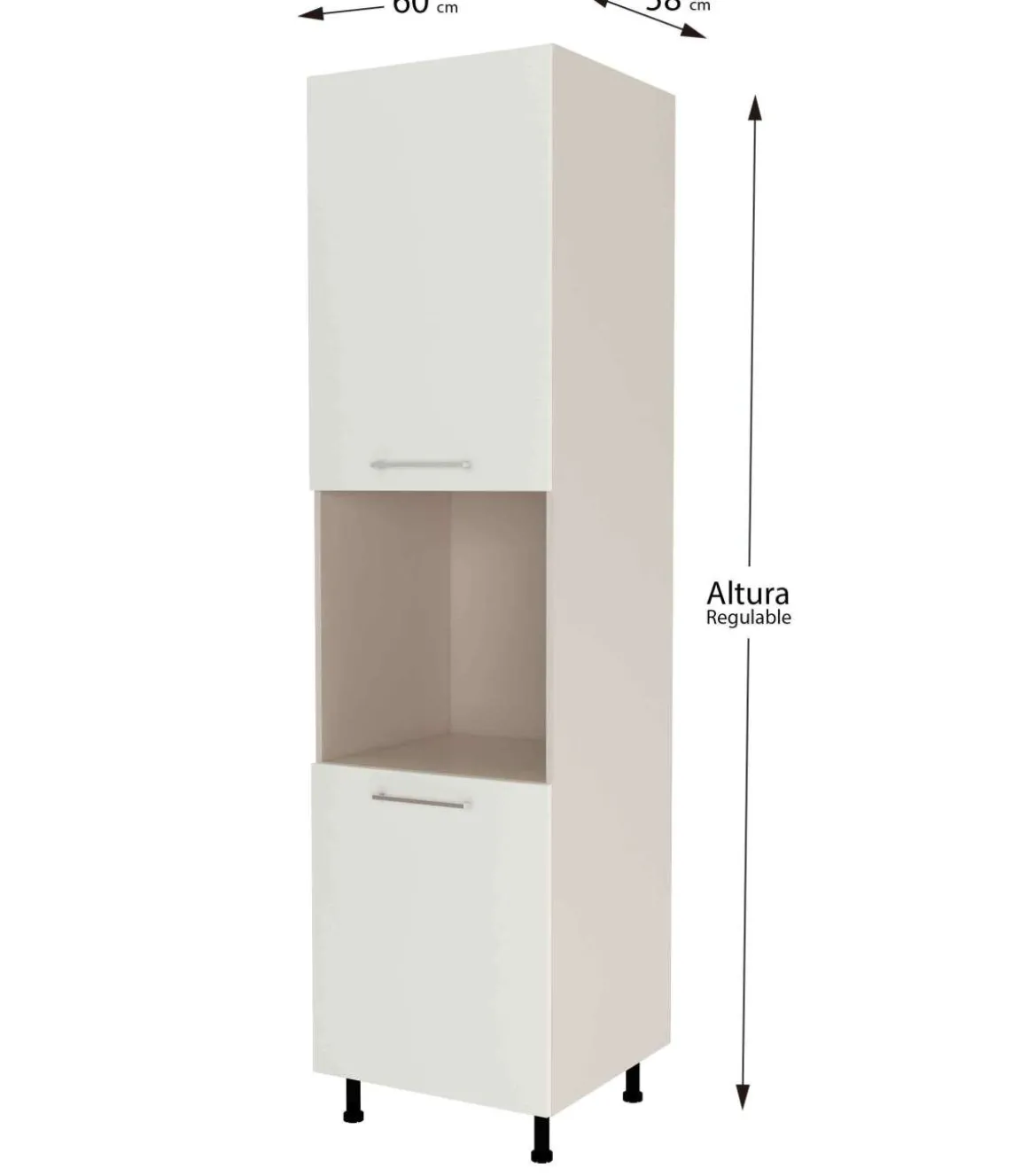 Columna horno con 2 puertas acabado en blanco mate, 235 cm(alto)60 cm(ancho)60 cm(largo)