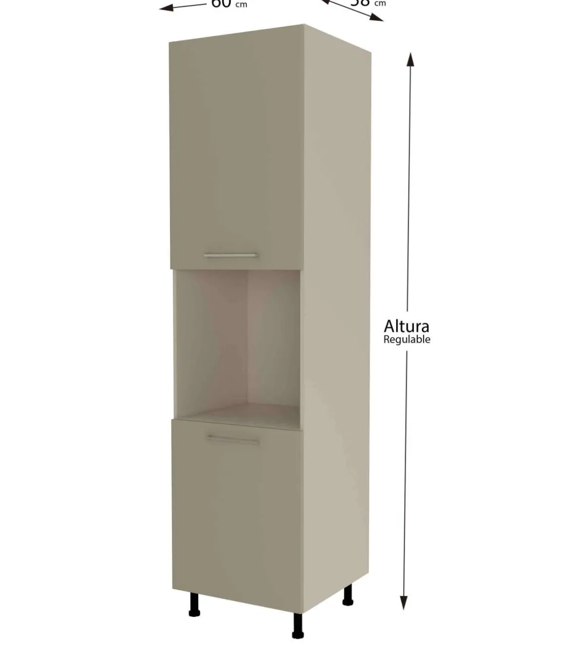 Columna horno con 2 puertas acabado en visón, 235 cm(alto)60 cm(ancho)60 cm(largo)