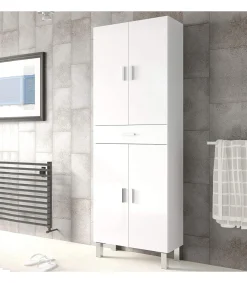 Columna para baño Kris de 4 puertas y 1 cajón acabado blanco brillo, 182 cm(alto)60 cm(ancho)29 cm(largo)