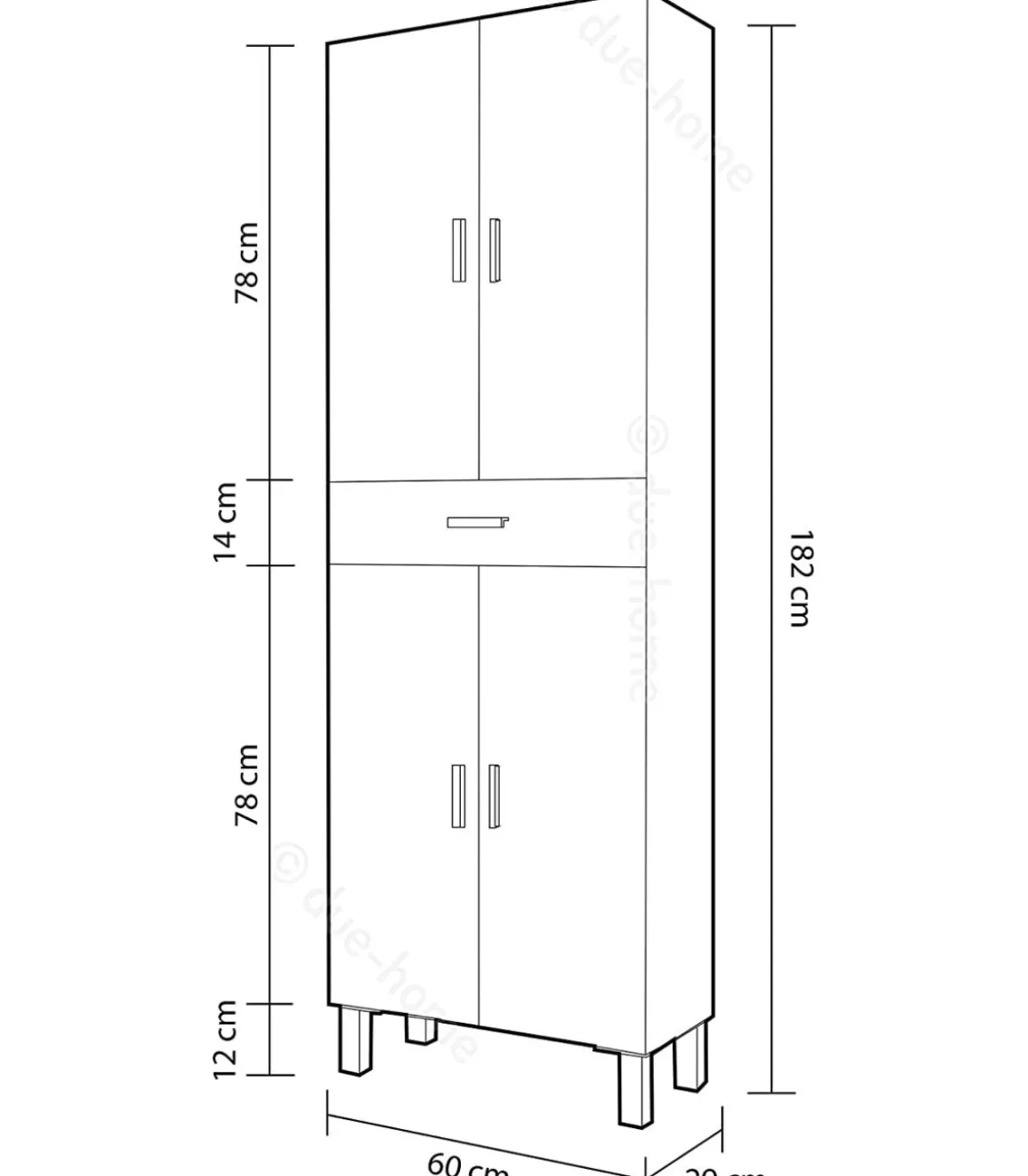 Columna para baño Kris de 4 puertas y 1 cajón acabado blanco brillo, 182 cm(alto)60 cm(ancho)29 cm(largo)