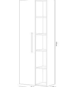 Columna suspendida Buñol para baño con una puerta y estantes acabado roble 135 cm(alto) 50 cm(ancho) 25 cm(largo)