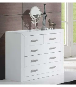 Comoda 4 Cajones Dormitorio Juvenil o Matrimonio en acabado blanco 80 cm(alto)95 cm(ancho)40 cm(largo)