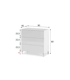 Comoda 3 Cajones Pekin en acabado blanco 76 cm(alto)80 cm(ancho)40 cm(largo)