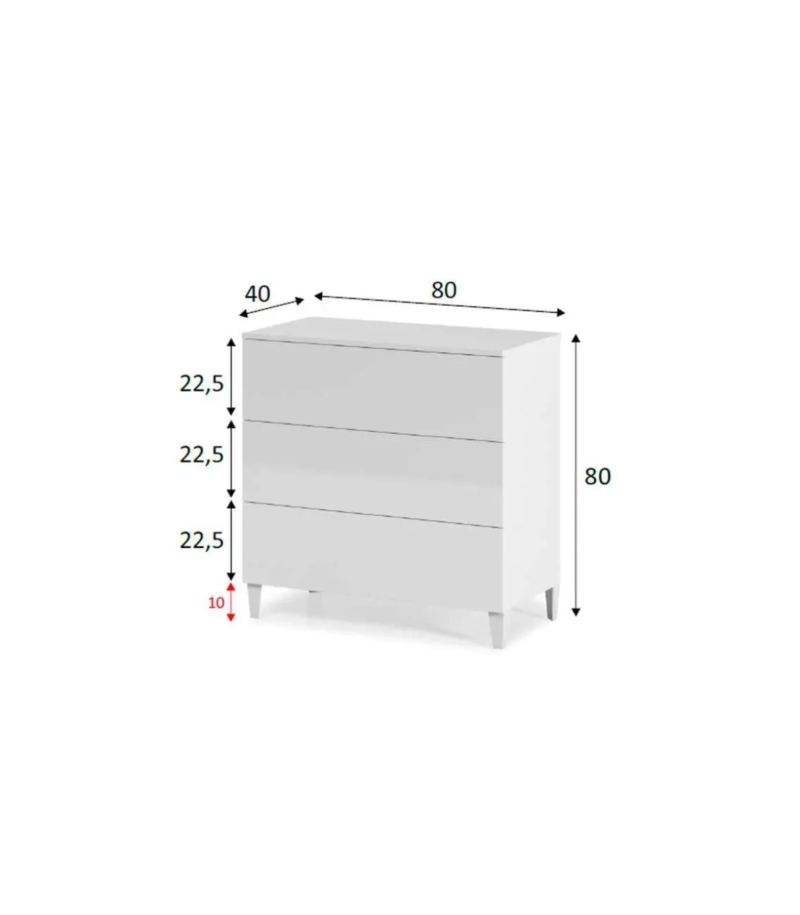 Comoda 3 Cajones Pekin en acabado blanco 76 cm(alto)80 cm(ancho)40 cm(largo)