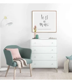 Comoda con 4 Cajones para Dormitorio Liss en Color Blanco Artik, 77,5 cm (Ancho) x 95 cm (Alto) x 40 cm (Fondo)