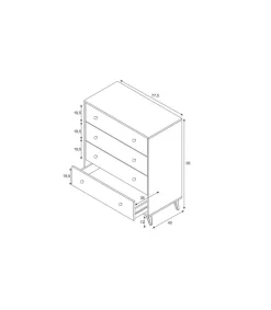 Comoda con 4 Cajones para Dormitorio Liss en Color Blanco Artik, 77,5 cm (Ancho) x 95 cm (Alto) x 40 cm (Fondo)