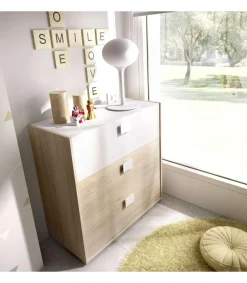 Comoda Santisteban 3 cajones en acabado natural/blanco 81 cm(alto)80 cm(ancho)43 cm(largo)