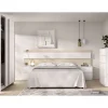 Conjunto cabecero, armario 2 puertas correderas y dos mesitas Lisa acabado natural/blanco.