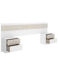 Conjunto cabecero, dos mesitas y armario vestidor Borja acabado blanco/alistonado.