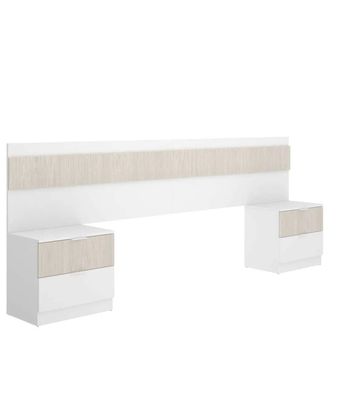Conjunto cabecero y dos mesitas Borja acabado blanco/alistonado.