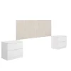 Conjunto cabecero y dos mesitas Lula acabado alistonado natural/blanco.
