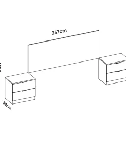 Conjunto cabecero y dos mesitas Lula acabado alistonado natural/blanco.