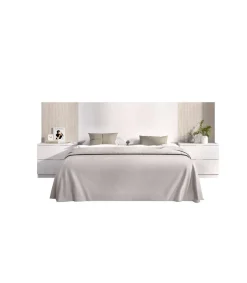 Conjunto cabecero y dos mesitas Lula acabado blanco/alistonado natural.