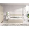 Conjunto cama, armario 3 puertas 3 cajones y dos mesitas Lisa acabado natural/blanco.