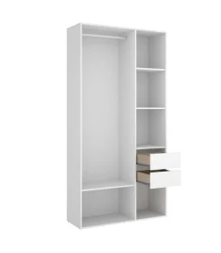 Conjunto cama, dos mesitas y armario vestidor Borja acabado blanco/alistonado.