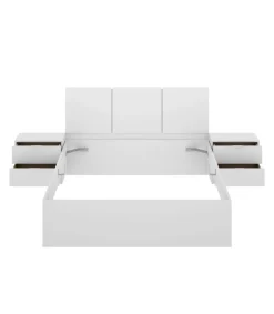 Conjunto cama matrimonio, cómoda y dos mesitas Tamara acabado blanco.
