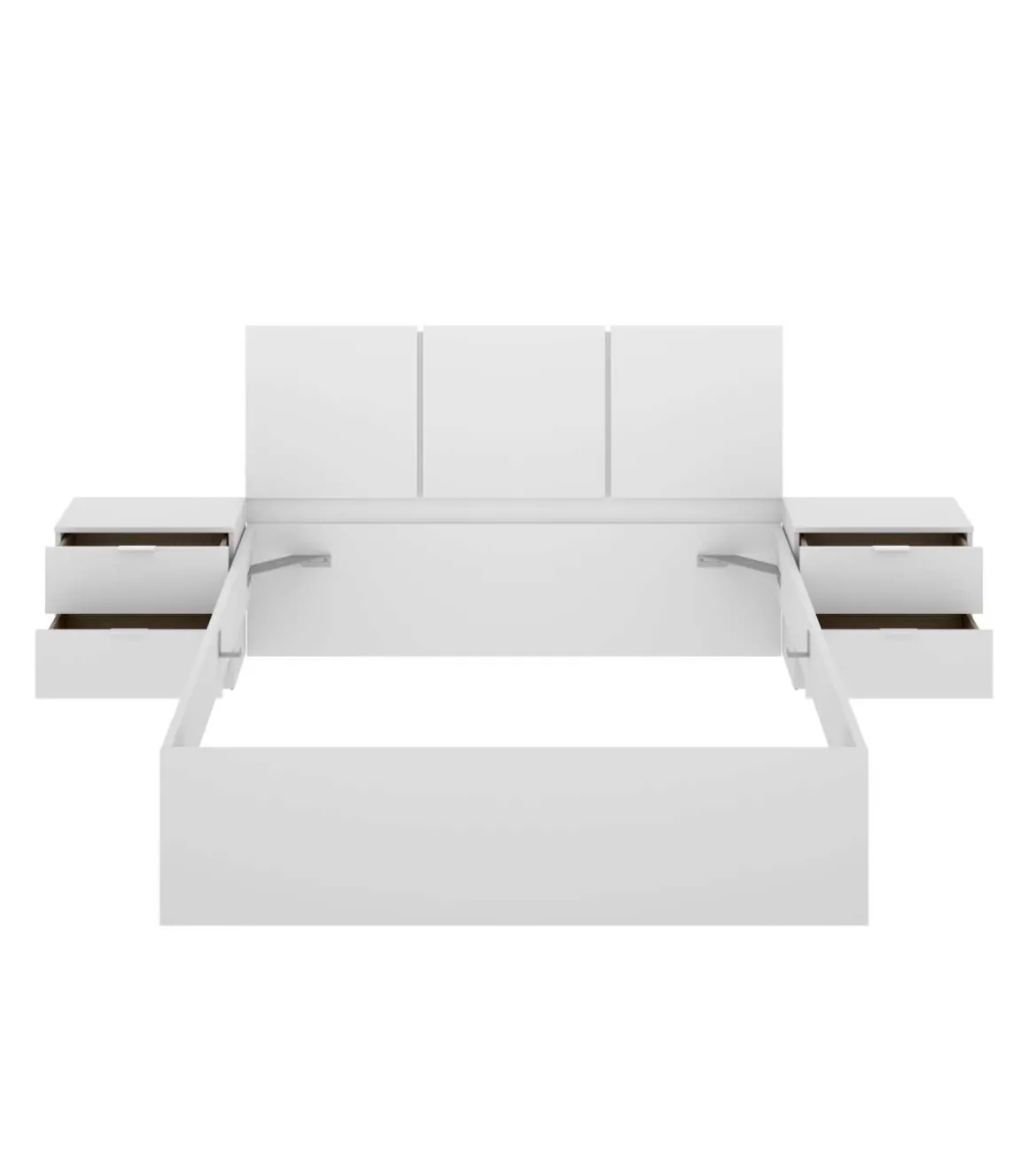 Conjunto cama matrimonio, cómoda y dos mesitas Tamara acabado blanco.