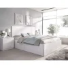 Conjunto cama matrimonio con cajones y dos mesitas Rocio acabado blanco.