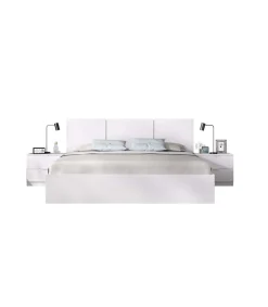 Conjunto cama matrimonio y dos mesitas Tamara acabado blanco.