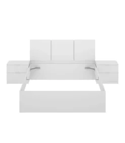 Conjunto cama matrimonio y dos mesitas Tamara acabado blanco.